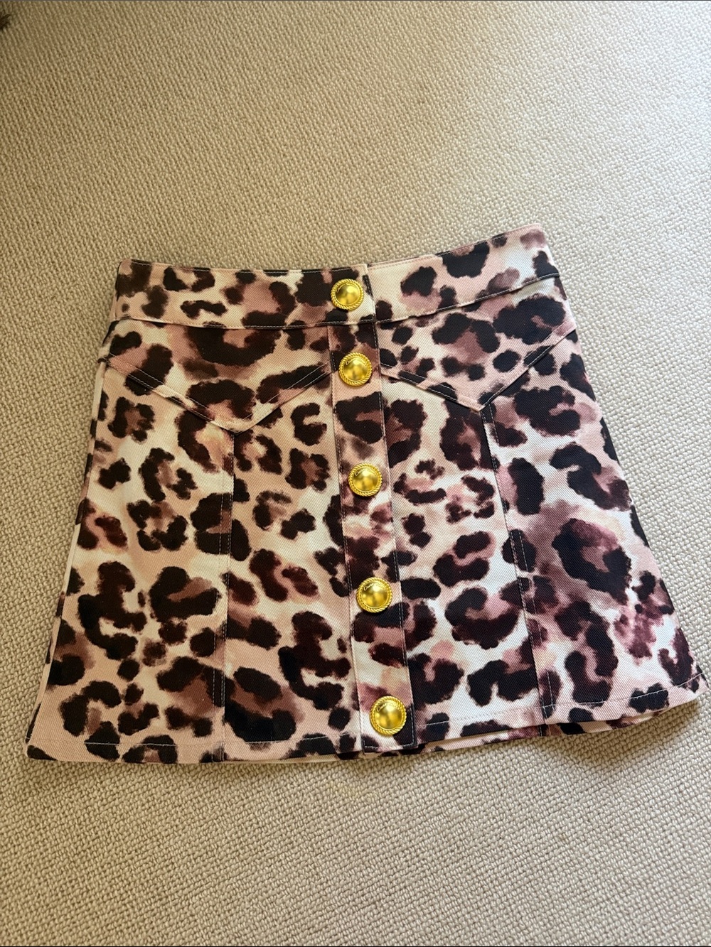 NEVER WORN* CaraCara Juniper Leopard Print Button-Front Mini Skirt in Brown and